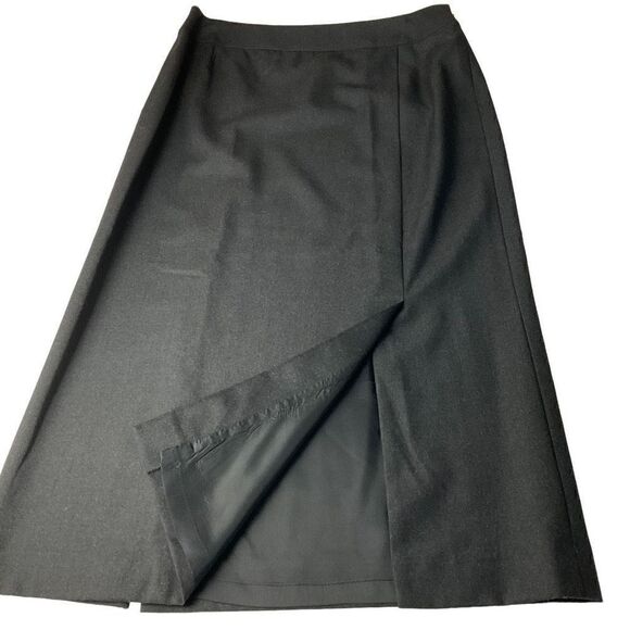Carlisle Maxi Skirt A Line Wool Black Lined Side Zipper Front Back Slits 14 - Picture 9 of 12